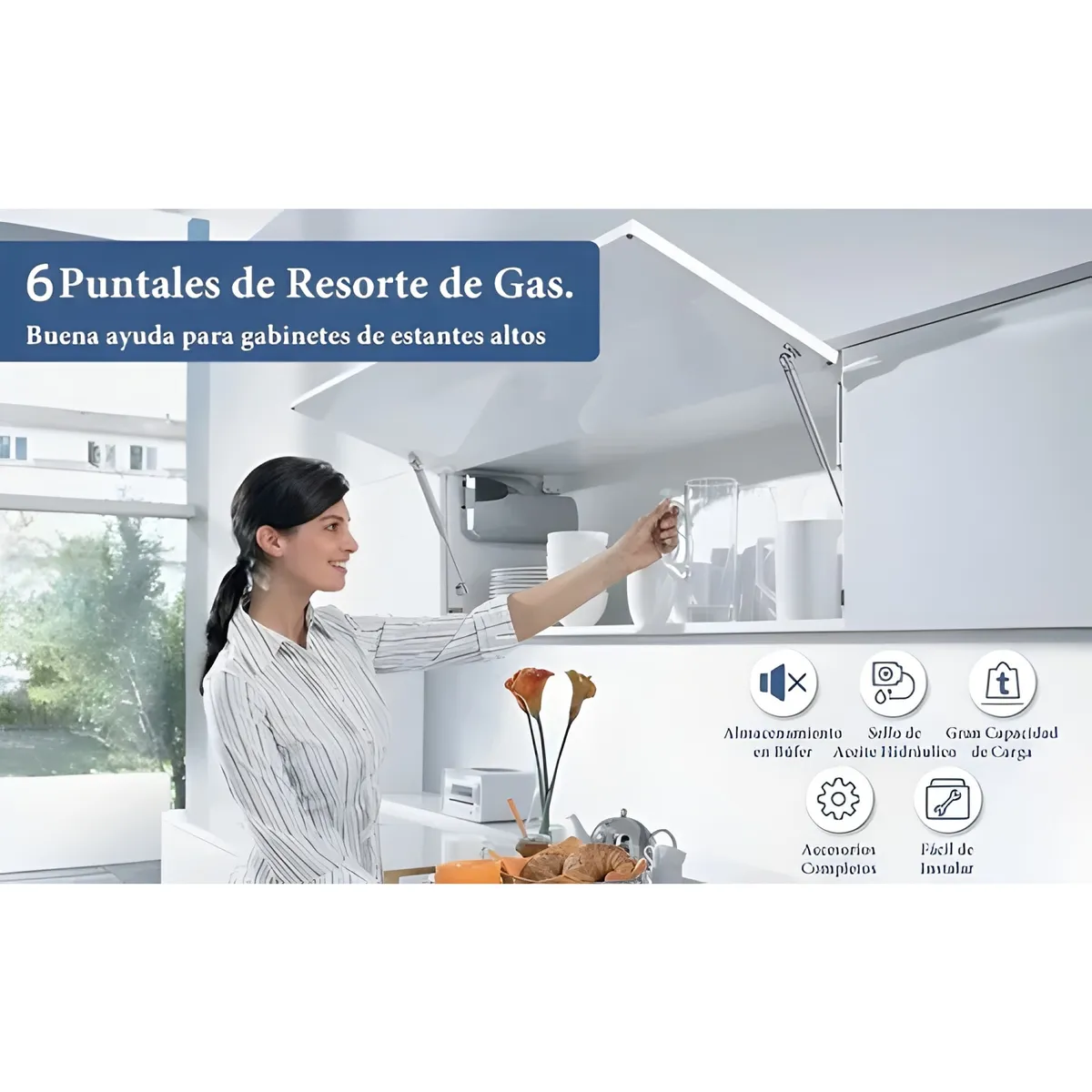 GENERICO - Pack 6 brazos hidráulicos 100 N para puerta