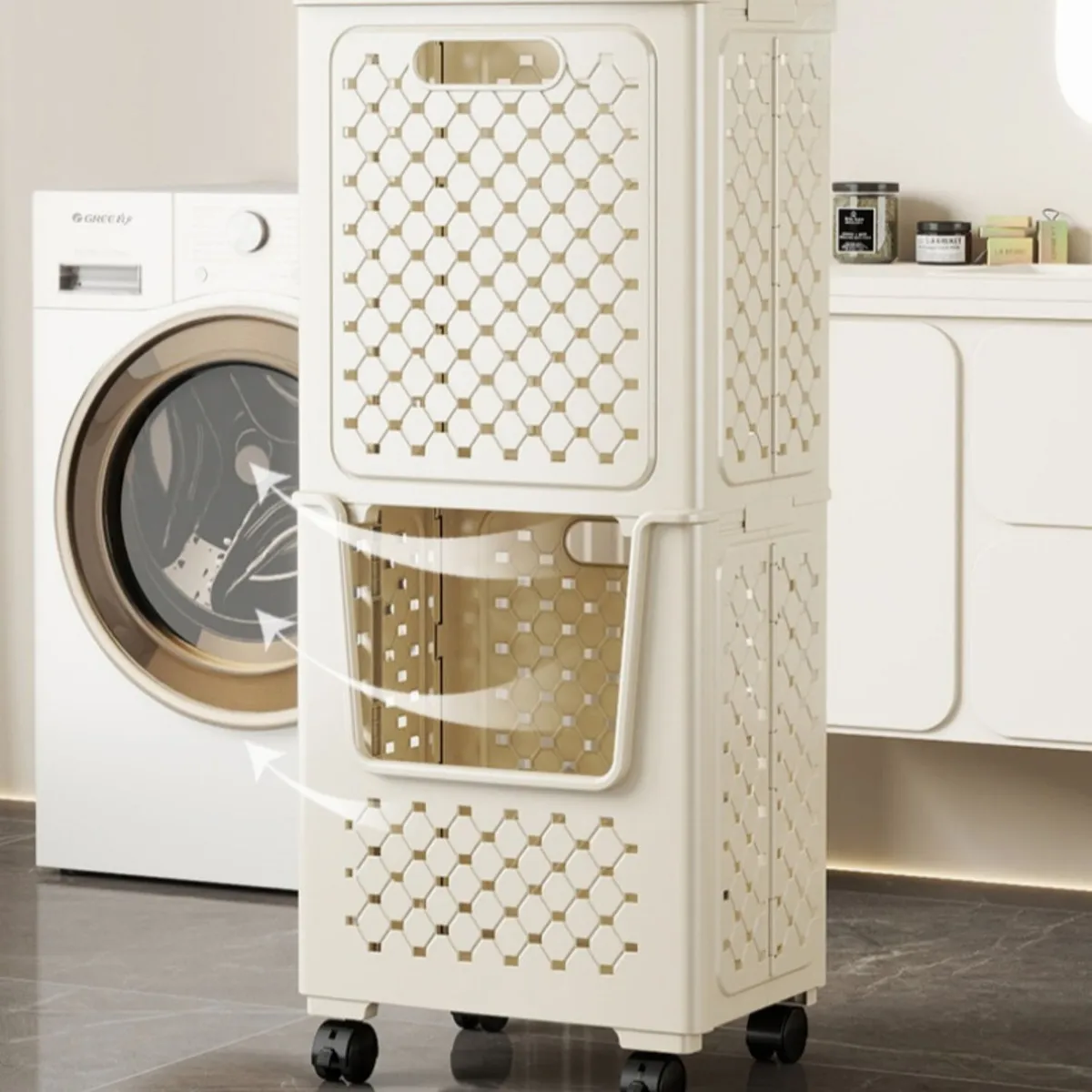 BABYLUNA - Cesta Organizadora De Ropa Plegable U Shape Con Ruedas Y Asas