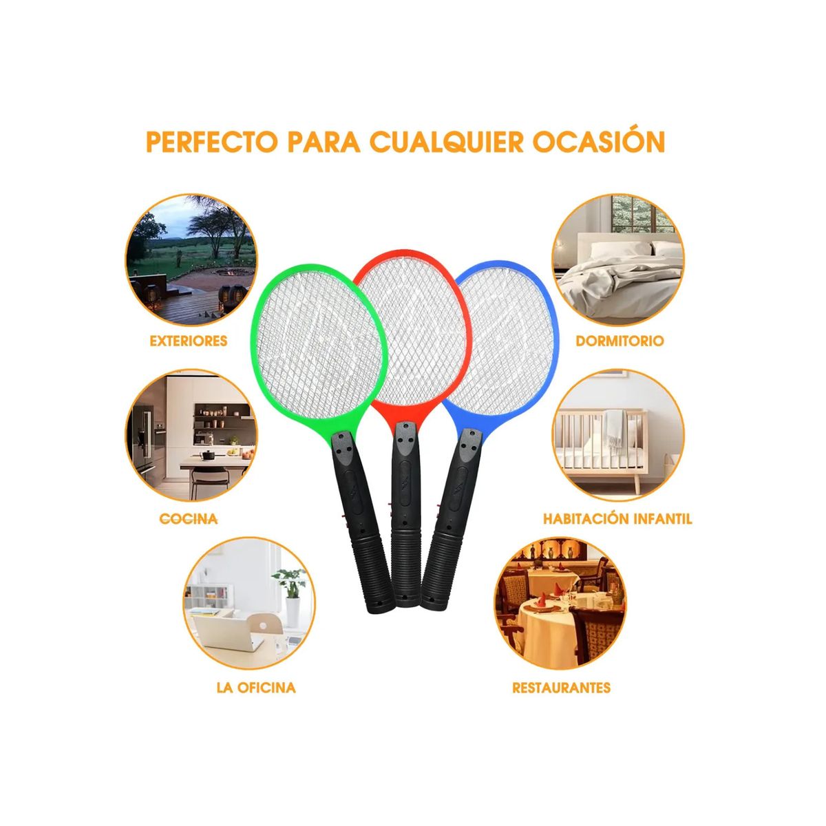GENERICO - Raqueta Mata Moscas Eléctrico Recargable Matamosquito insectos