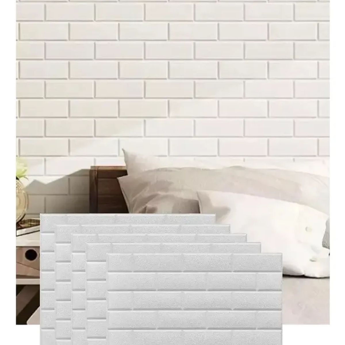 GENERICO - PACK X10 LAMINAS 3D AUTOADHESIVAS DECO MURAL 70X77CM BLANCO