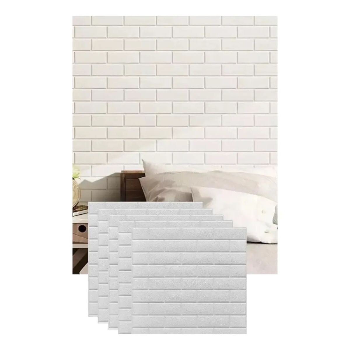 GENERICO - PACK X10 LAMINAS 3D AUTOADHESIVAS DECO MURAL 70X77CM BLANCO