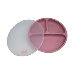 KIDO - PLATO DE SILICONA CON VENTOSA Y TAPA 3 DIVISIONES ROSA TODDLER