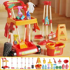 BABYLUNA - Set De Limpieza Infantil Con Carrito 32 Piezas Rojo