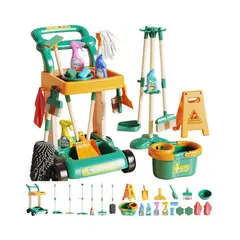 BABYLUNA - Set De Limpieza Infantil Con Carrito 32 Piezas Verde