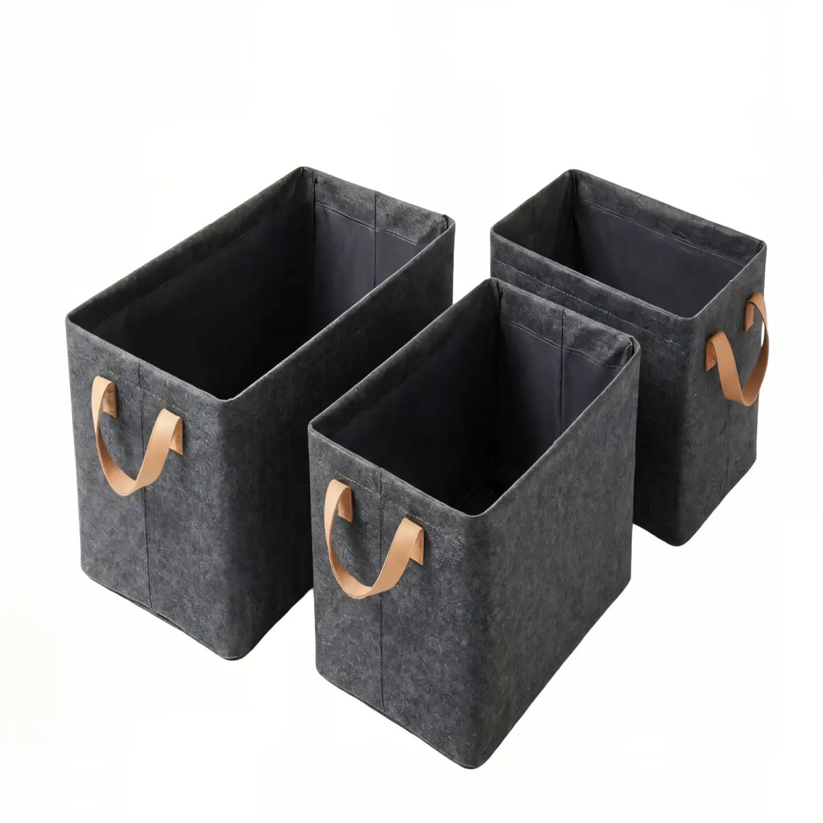 GENERICO - JUEGO  DE 3 CESTAS 20CMX47CMX28CM COLOR GRIS