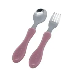 KIDO - SET DE CUBIERTOS CUCHARA Y TENEDOR ACERO INOXIDABLE ROSA TODDLER
