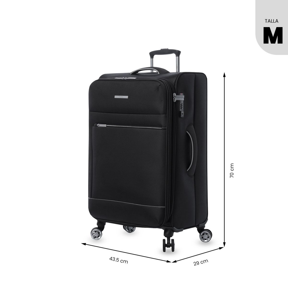 TOTTO - Maleta de Viaje Mediana 360 Liviana Negra