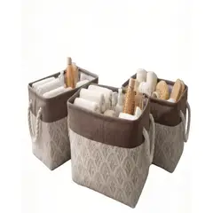 GENERICO - PACK  DE 3 CANASTILLOS ORGANIZADOR 33CMX20CMX20CM COLOR CAFÉ