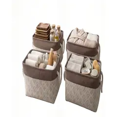 GENERICO - PACK  DE 4 CANASTILLOS ORGANIZADOR 33CMX20CMX20CM COLOR CAFÉ