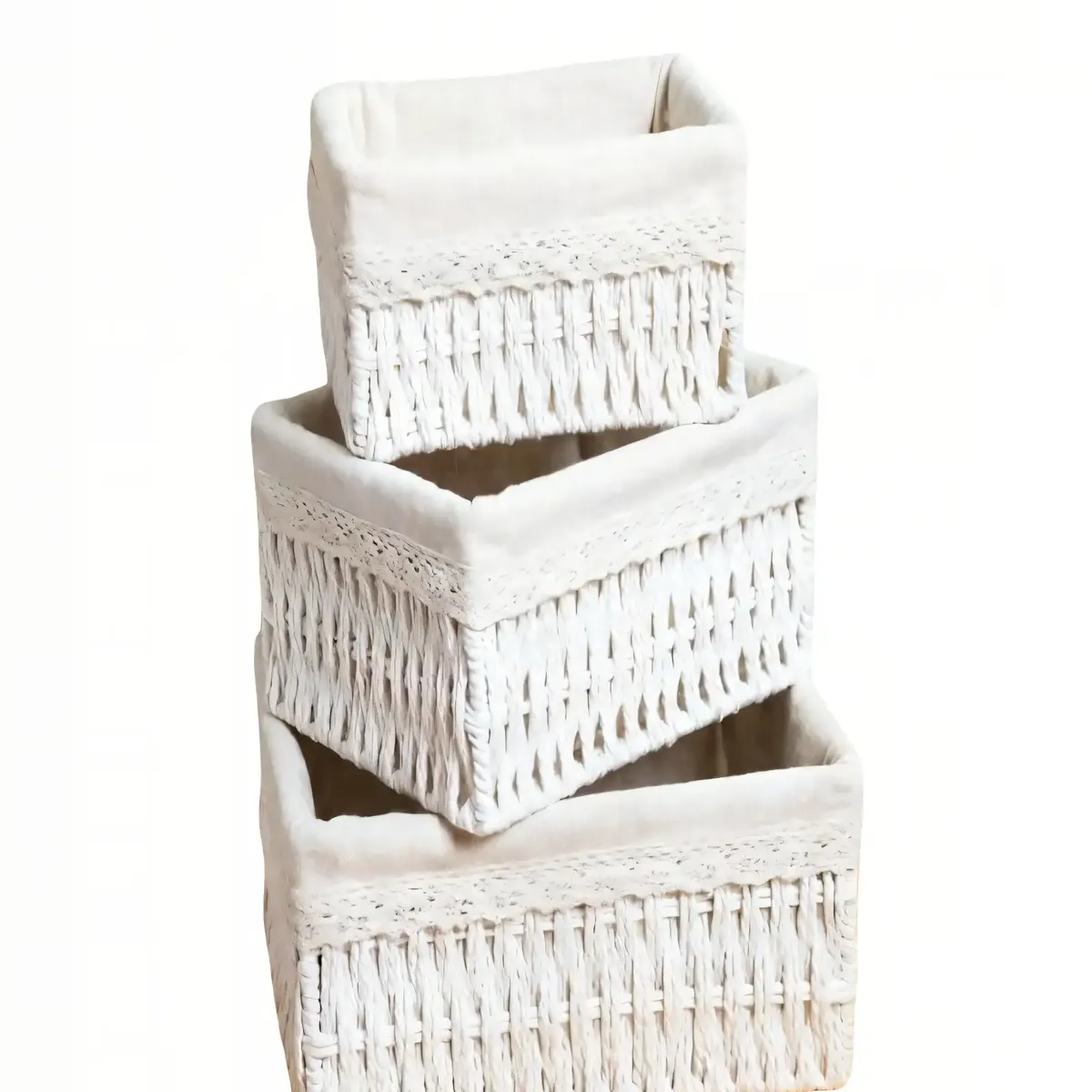 GENERICO - PACK   DE 3 CANASTILLOSS 26CMX20CMX11.5CM COLOR BLANCO