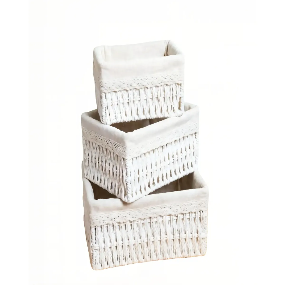 GENERICO - PACK   DE 3 CANASTILLOSS 26CMX20CMX11.5CM COLOR BLANCO