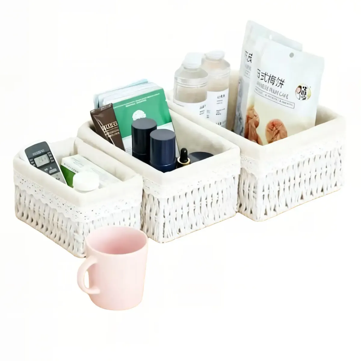 GENERICO - PACK   DE 3 CANASTILLOSS 26CMX20CMX11.5CM COLOR BLANCO