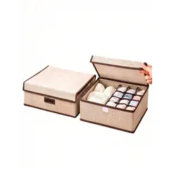 GENERICO - PACK  DE 2 CANASTILLOS ORGANIZADOR 32CMX26CM COLOR BEIGE