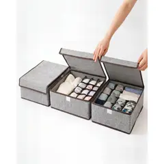 GENERICO - PACK  DE 3 CANASTILLOS ORGANIZADOR 32CMX26CM COLOR GRIS