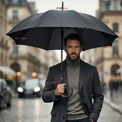 LINE - Paraguas Impermeable Grande 113Cm Sombrilla Automática Mango Largo Negro