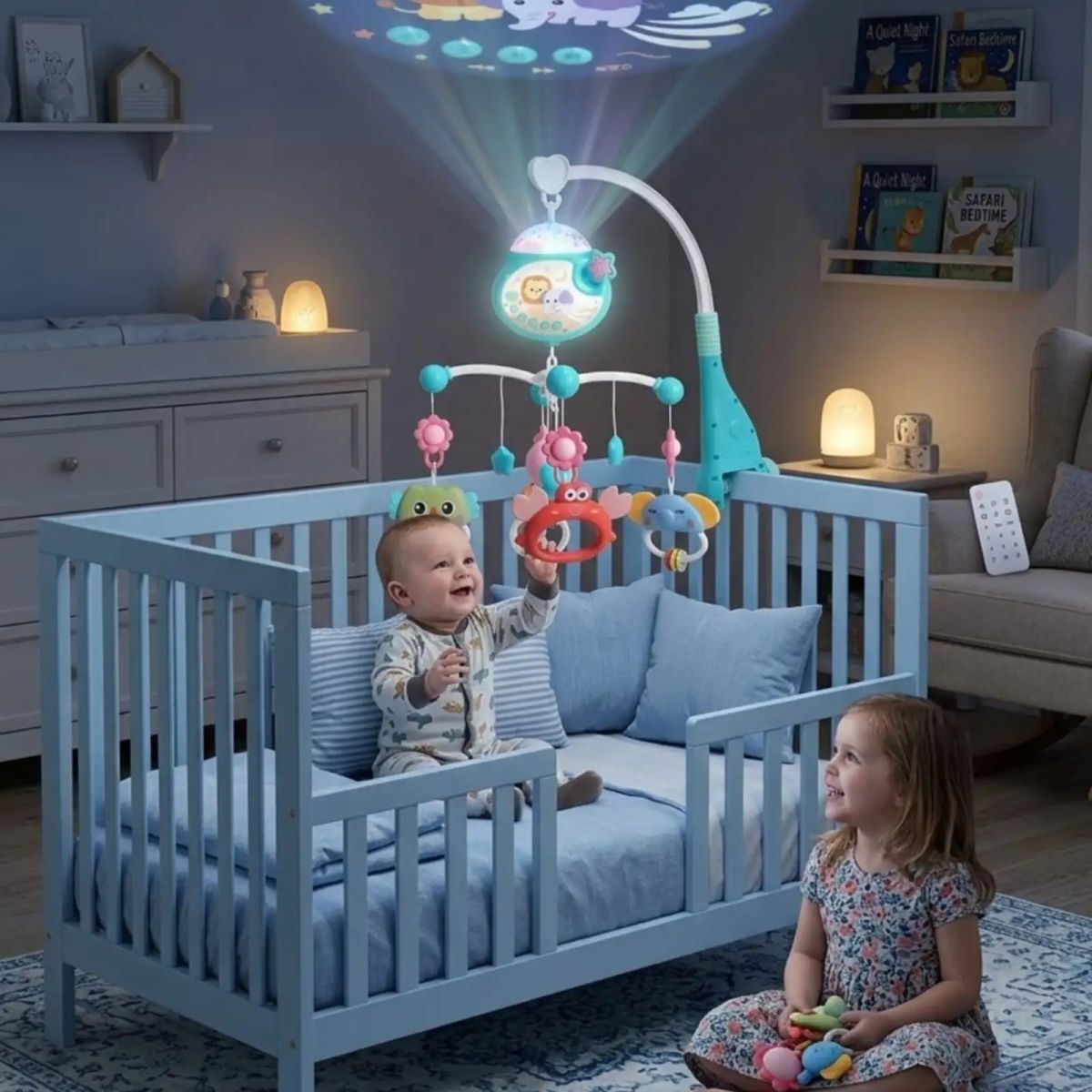 GENERICO - Móvil para Cuna Bebé con Proyección de Luces, Música y Luz Nocturna