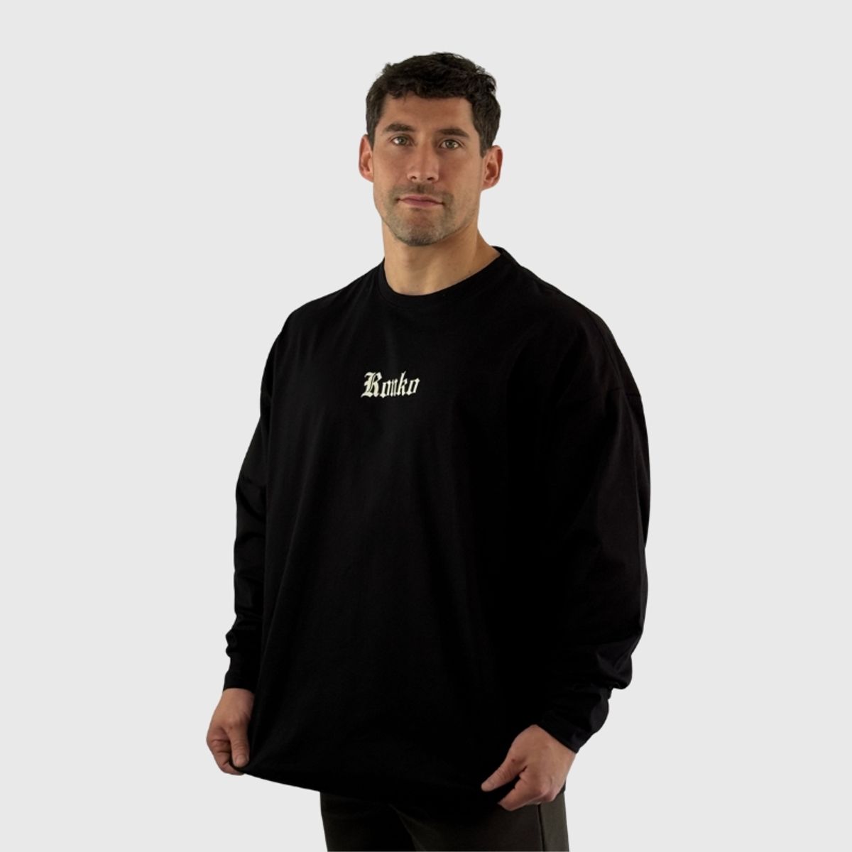 KONKO ACTIVE - Polera Premium Cotton Manga Larga Negro Hombre Konko