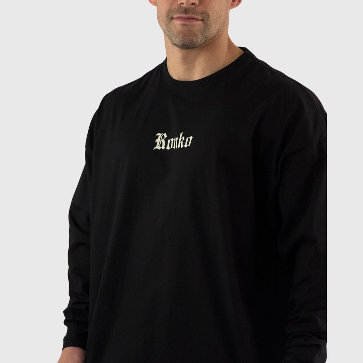 KONKO ACTIVE - Polera Premium Cotton Manga Larga Negro Hombre Konko