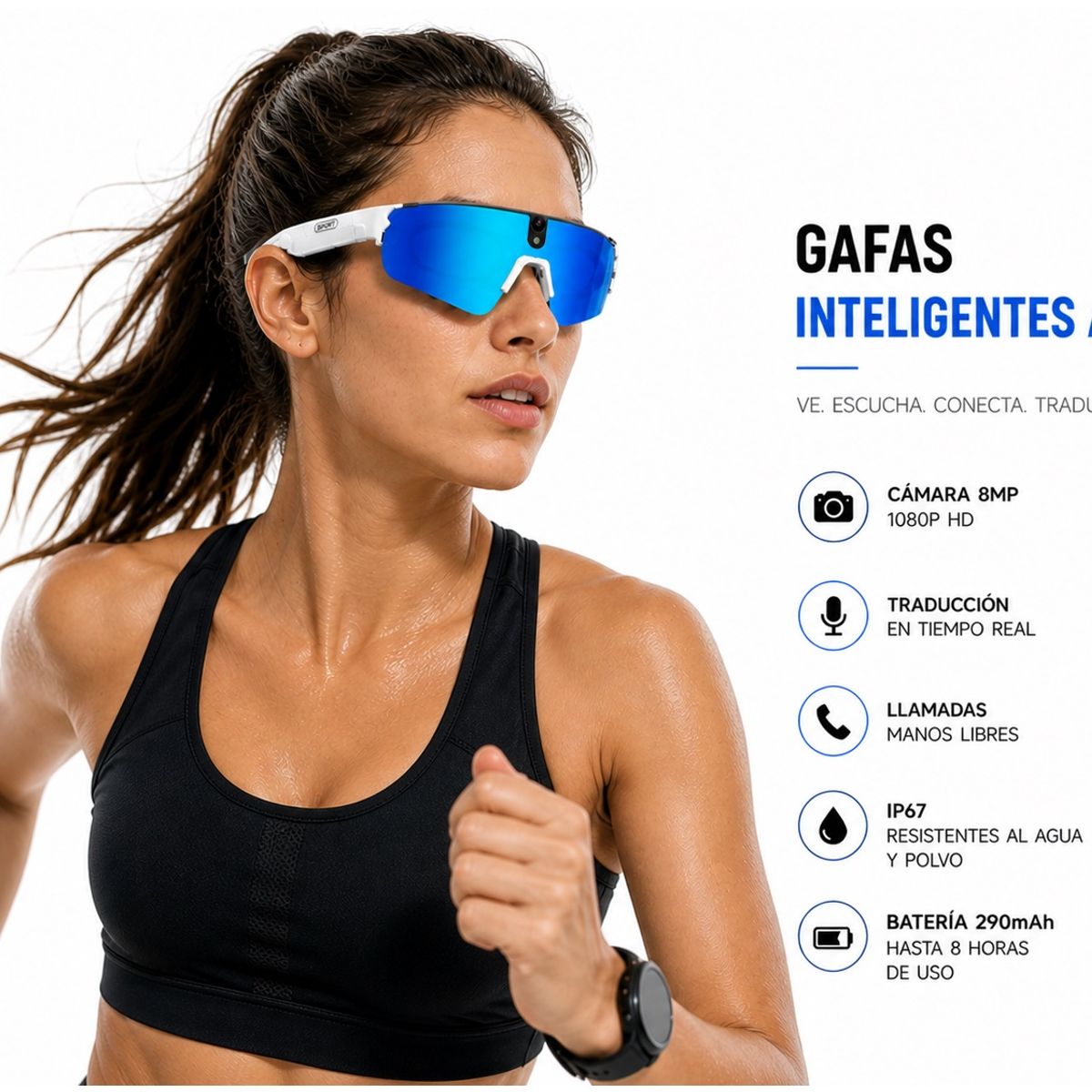 GENERICO - Lentes Inteligentes con Cámara HD, Bluetooth y Control por Voz  Libertad Total Sin Usar las Manos