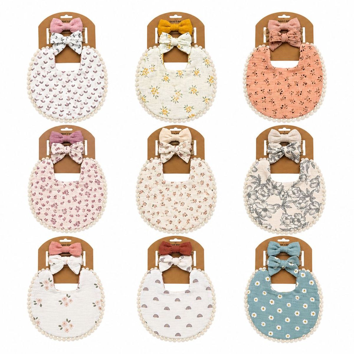 GENERICO - Set Babero + 2 Cintillos Bebé Niña Algodón Suave Varios Colores