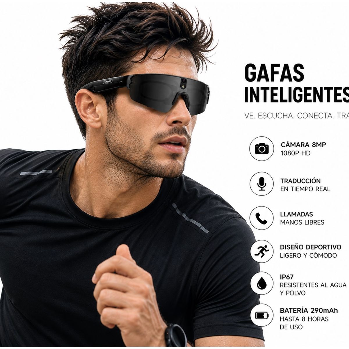 GENERICO - Lentes Inteligentes con Cámara HD, Traducción en Tiempo Real y Audio Bluetooth en Primera Persona