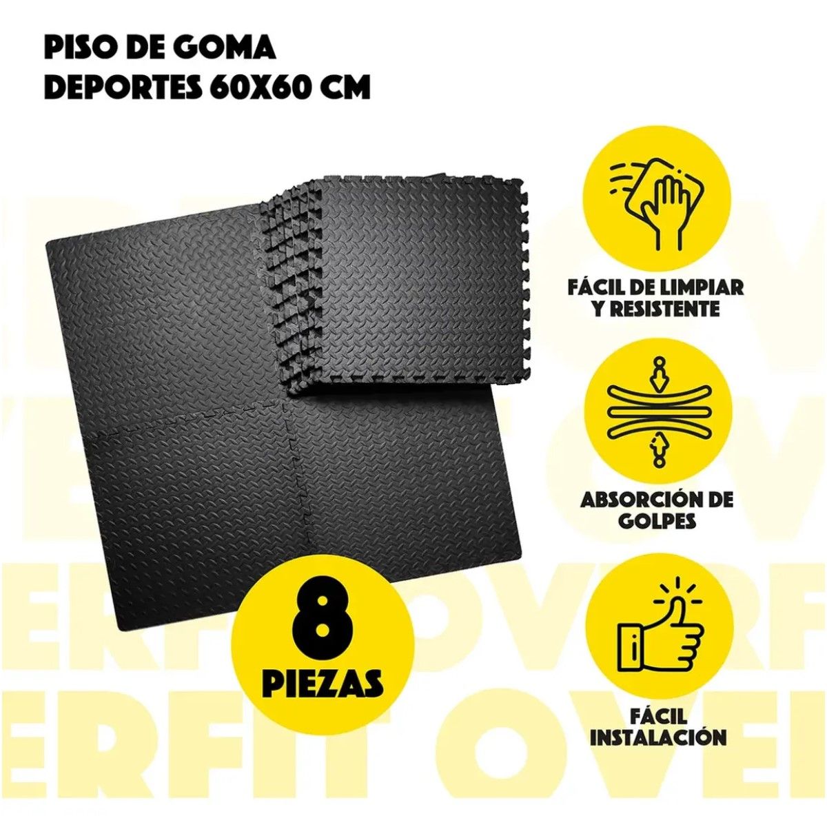 GENERICO - Piso Goma Eva Alfombra Deportiva Gimansio 12mm 60x60cm X8un BELUG