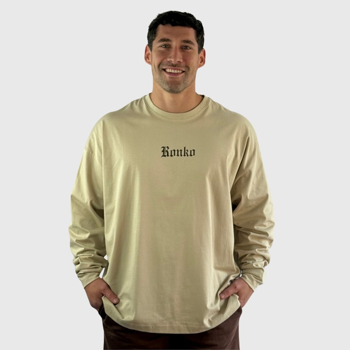 KONKO ACTIVE - Polera Premium Cotton Manga Larga Beige Hombre Konko