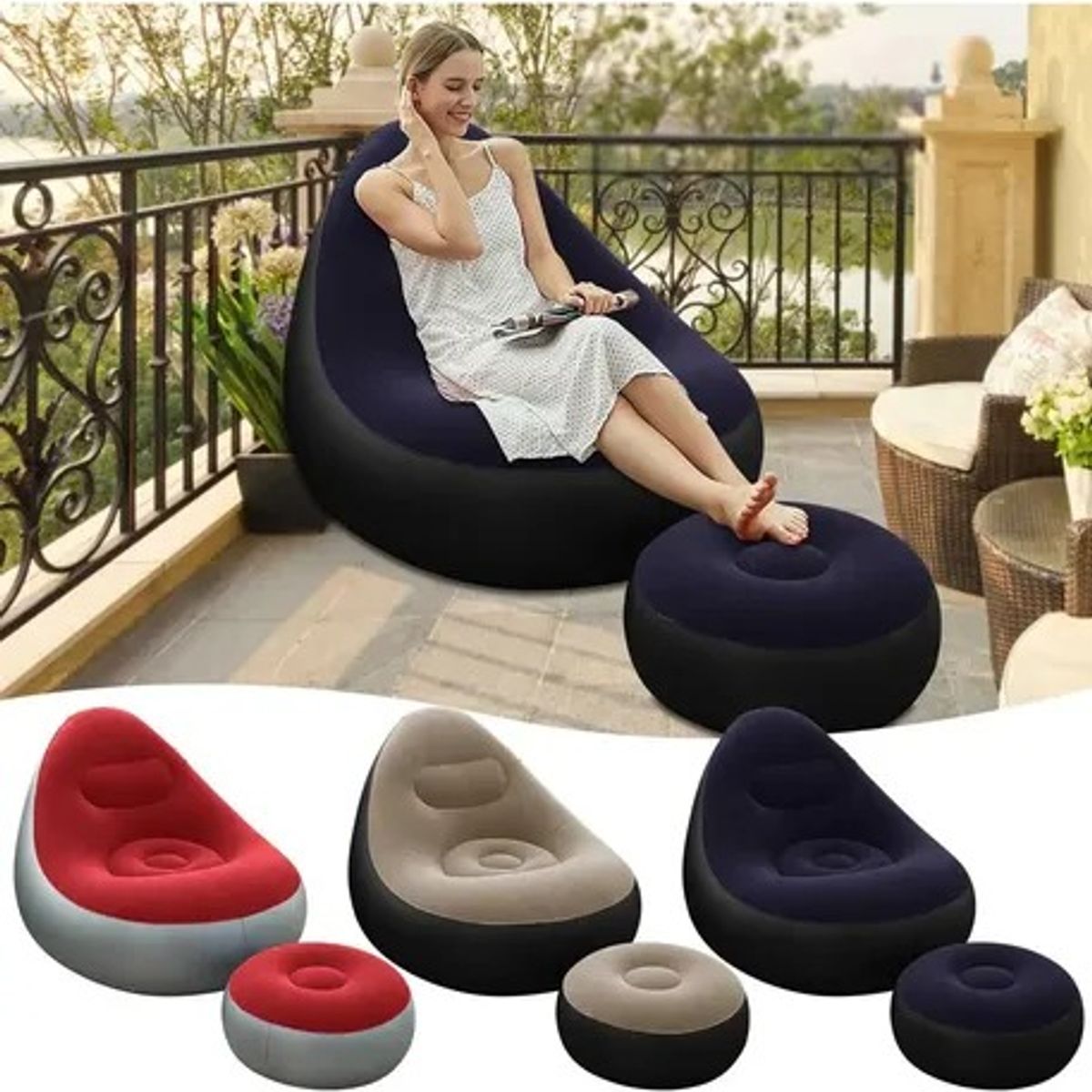 GENERICO - Sofa Inflable Puff Tumbona Con Reposa Pies