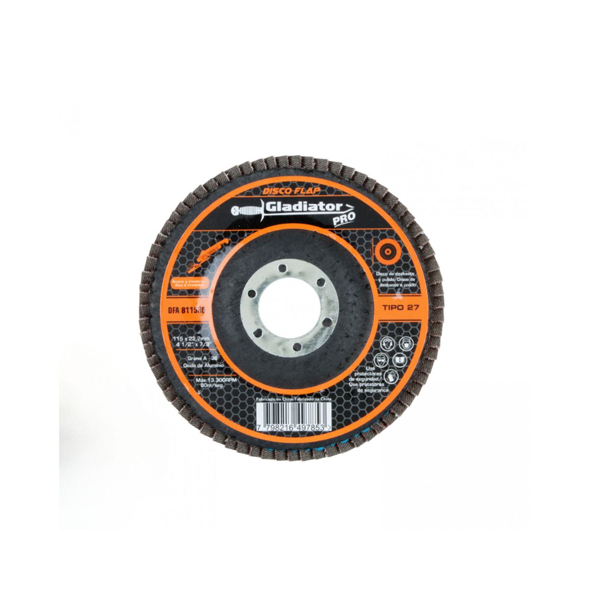 GLADIATOR - Disco Flap 4 1/2 Acero Madera Gr36 DFA 811536 Desbaste Profesi