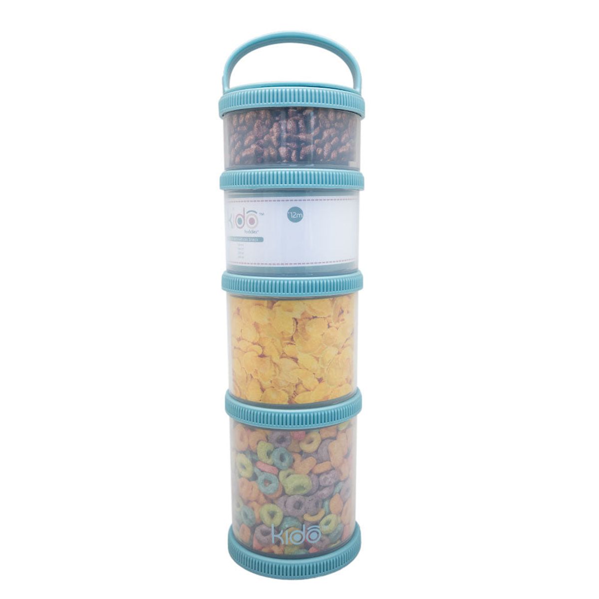 KIDO - SET DE 4 CONTENEDORES HERMETICOS APILABLES PARA ALIMENTOS AZUL TODDLER 290 ML KIDO