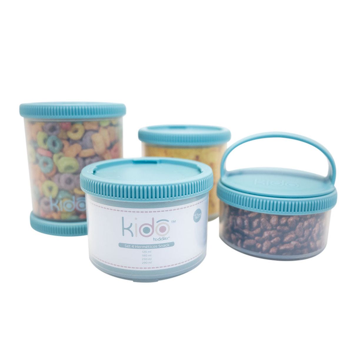 KIDO - SET DE 4 CONTENEDORES HERMETICOS APILABLES PARA ALIMENTOS AZUL TODDLER 290 ML KIDO