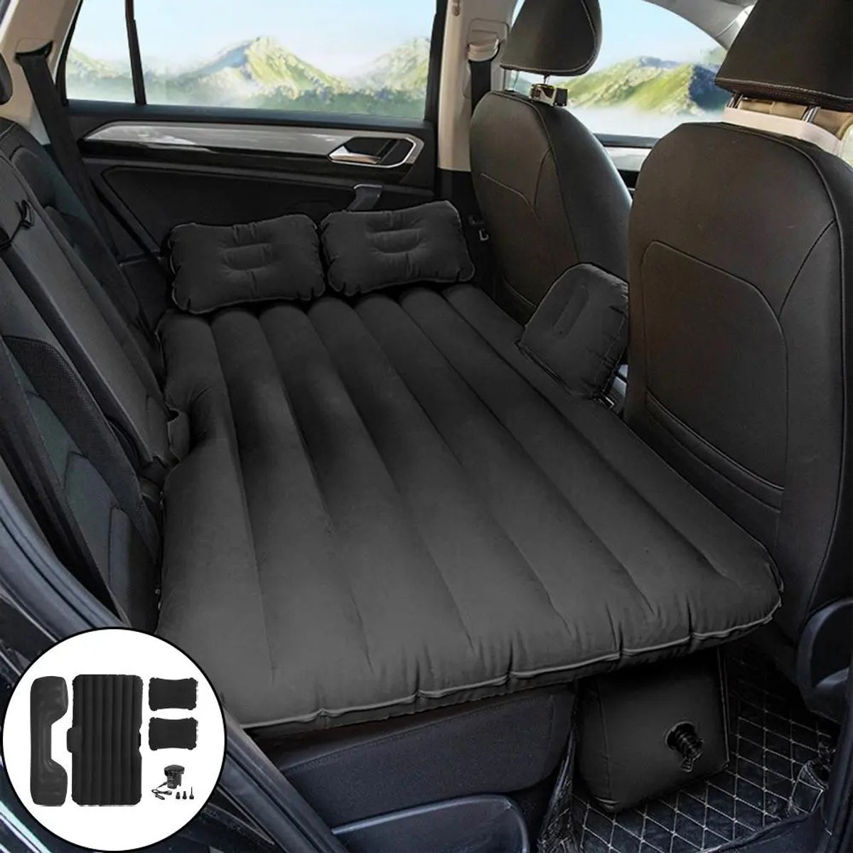 GENERICO - Colchón Inflable con Compresor 12v y 2 Almohadas para Auto