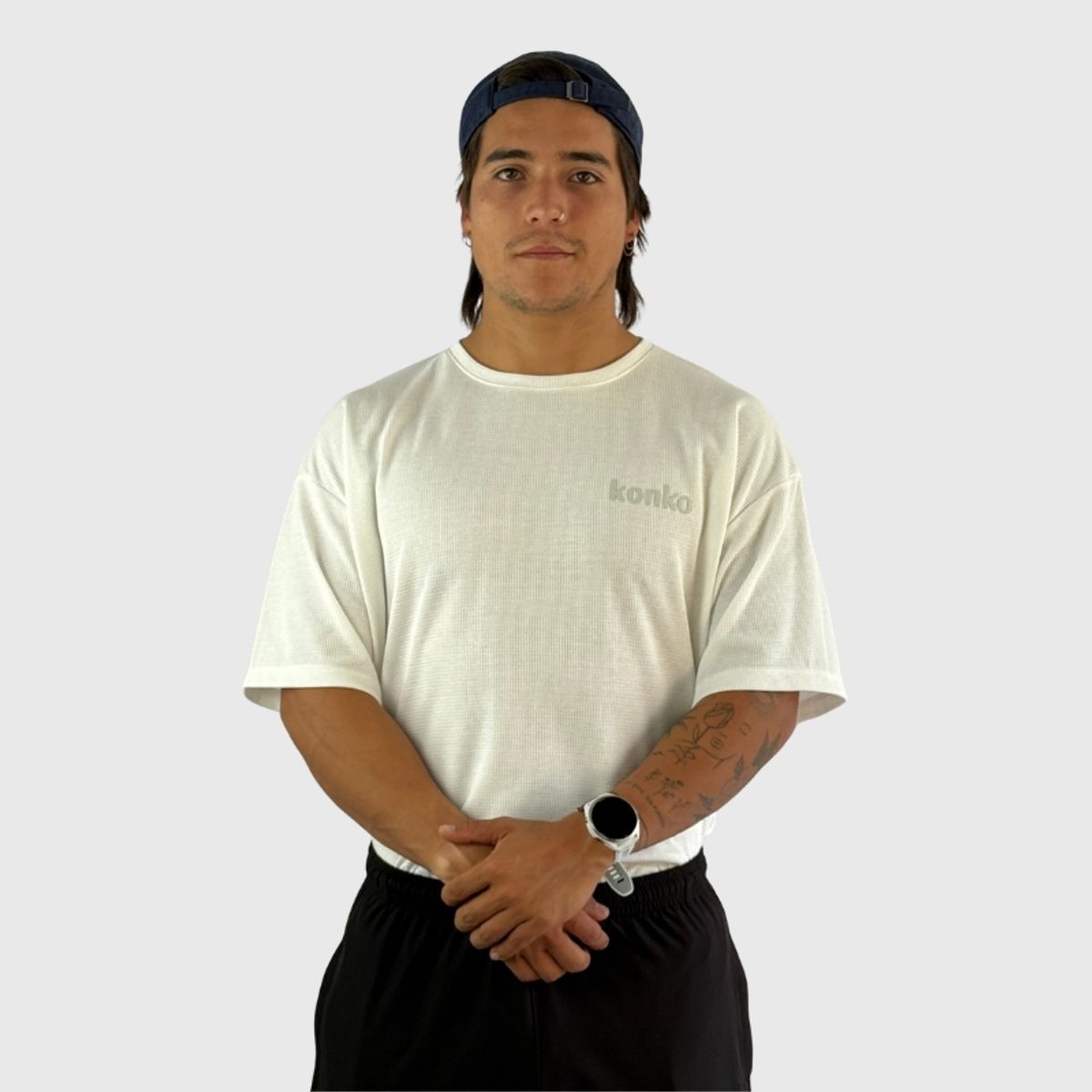 KONKO ACTIVE - Polera Waffer OverSize Blanca Hombre Manga Corta Konko