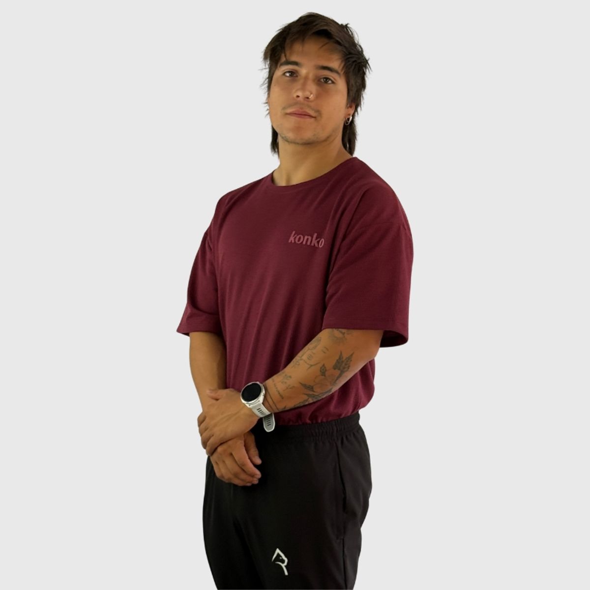 KONKO ACTIVE - Polera Waffer OverSize Burdeo Hombre Manga Corta Konko