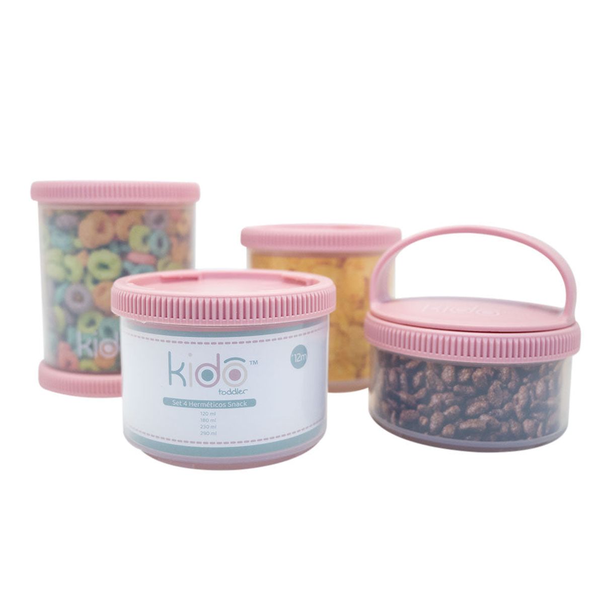 KIDO - SET DE 4 CONTENEDORES HERMETICOS APILABLES PARA ALIMENTOS ROSA TODDLER 290 ML KIDO