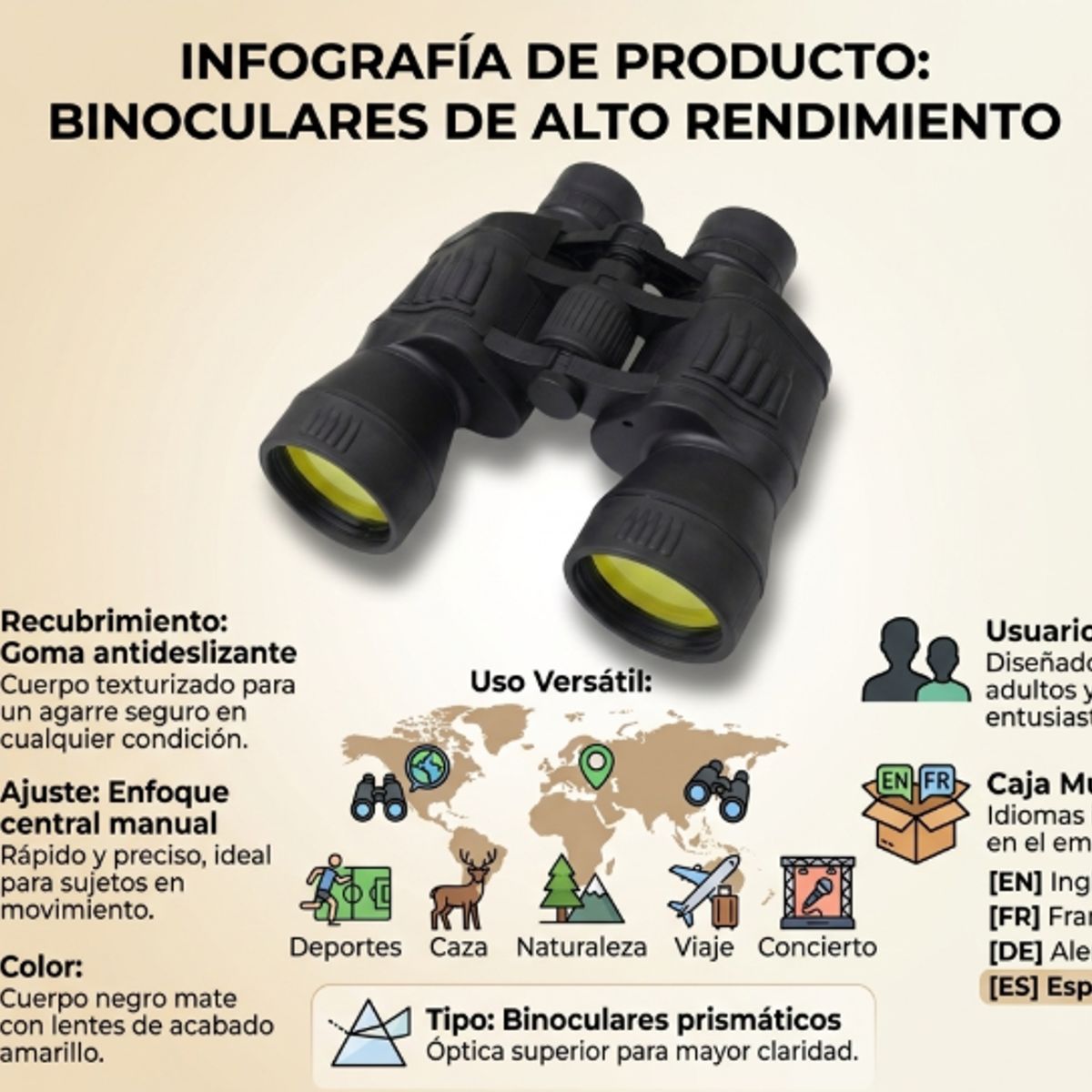 IRM - Binoculares Prismaticos Potentes Deporte Caza Viaje Concierto Futbol Ski Naturaleza Adulto
