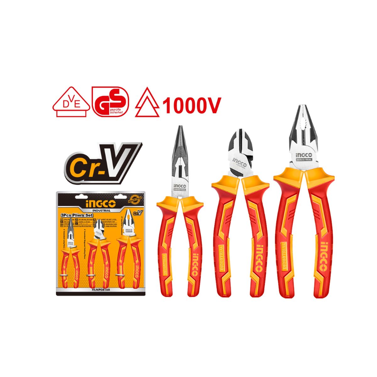 INGCO - Juego Alicates INGCO Aislados 1000V 3 Pzas Industrial HIKPS28318