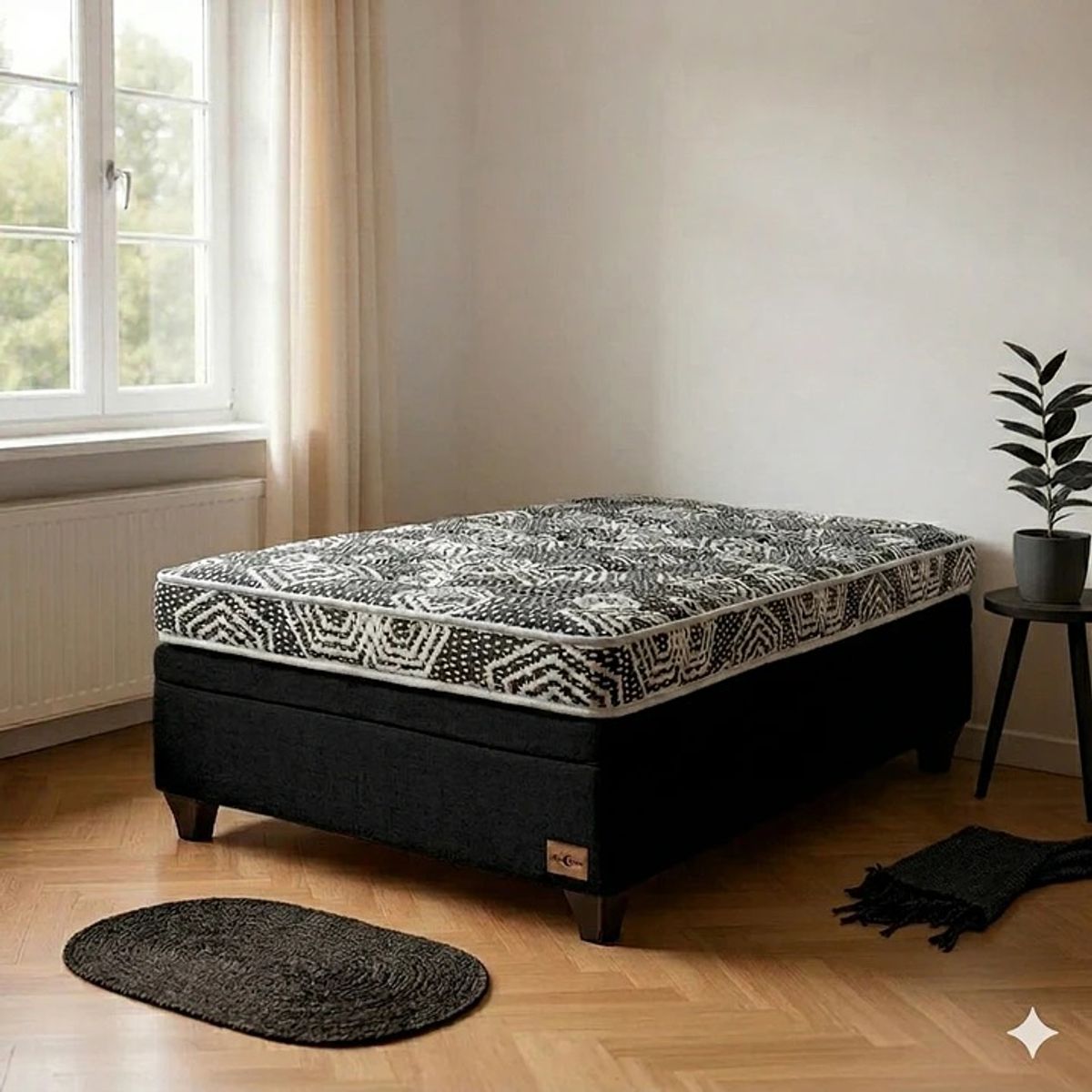 BLOCCARE - Cama Baul 1 Plaza L190 cm + Colchon Modelo Ideal / Con Patas De 4.5 cm (Negro)
