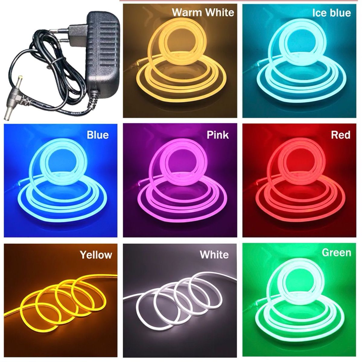 GENERICO - Cinta Led Neon Luz 5 Metros Flexibletransformador 12v AZUL