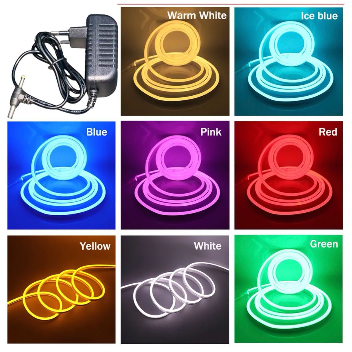 GENERICO - Cinta Led Neon Luz 5 Metros Flexibletransformador 12v AZUL