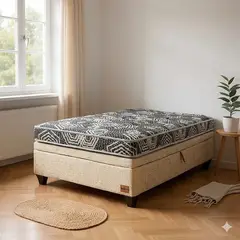 BLOCCARE - Cama Baul 1.5 Plaza L190 cm + Colchon Modelo Ideal / Con Patas De 11 cm (Beige)