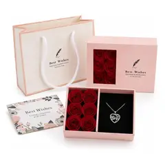 GENERICO - Collar Plata 925 Corazón Mama + Caja Rosas Regalo Día Madre