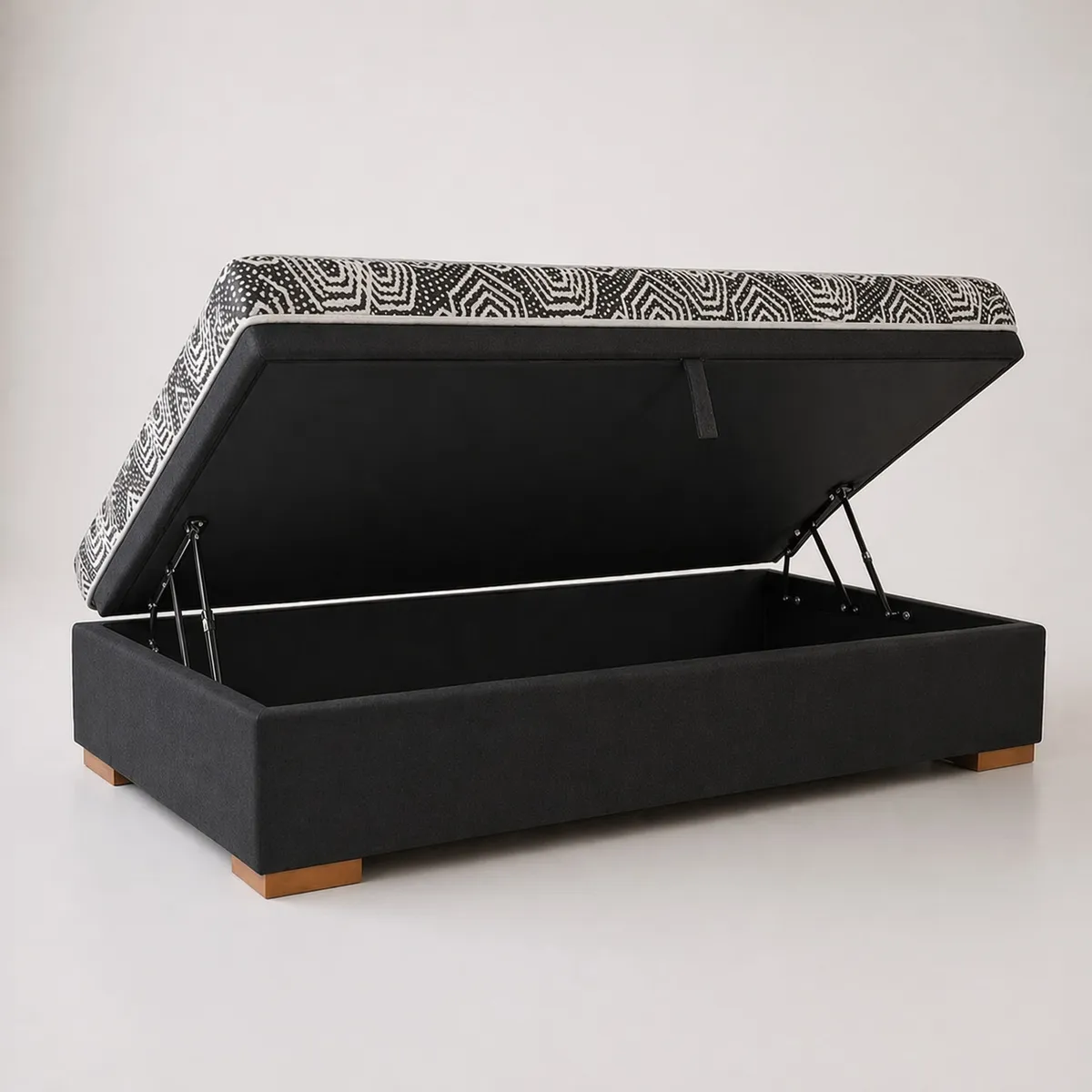 BLOCCARE - Cama Baul 1.5 Plaza L190 cm + Colchon Modelo Ideal / Con Patas De 4.5 cm (Negro)