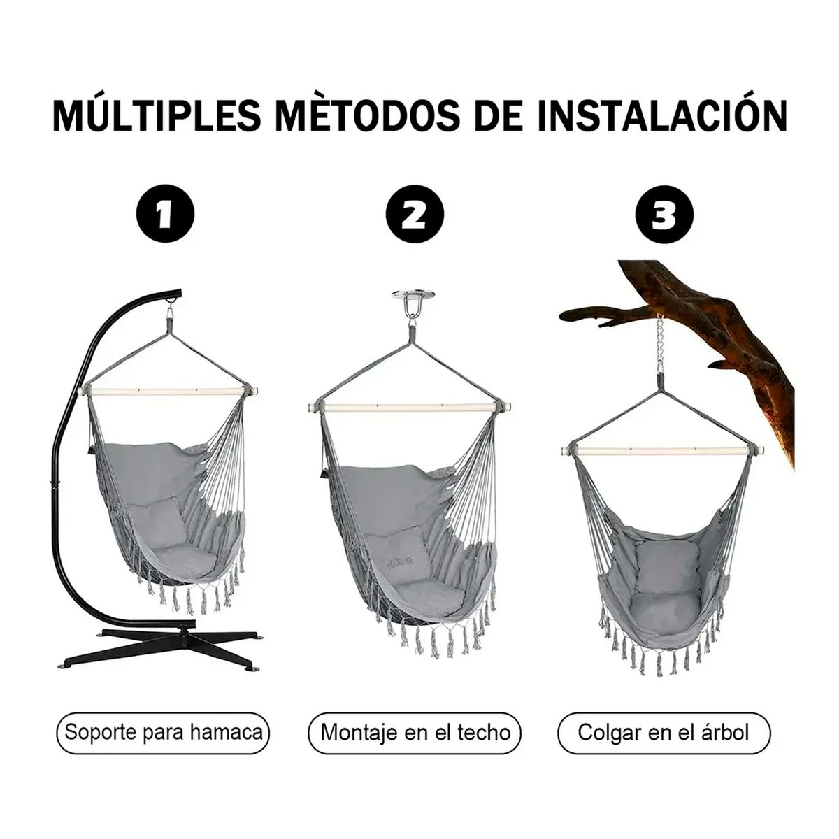 ESHOPANGIE - Silla Hamaca Colgante Columpio Con Cojín +kit De Instalación