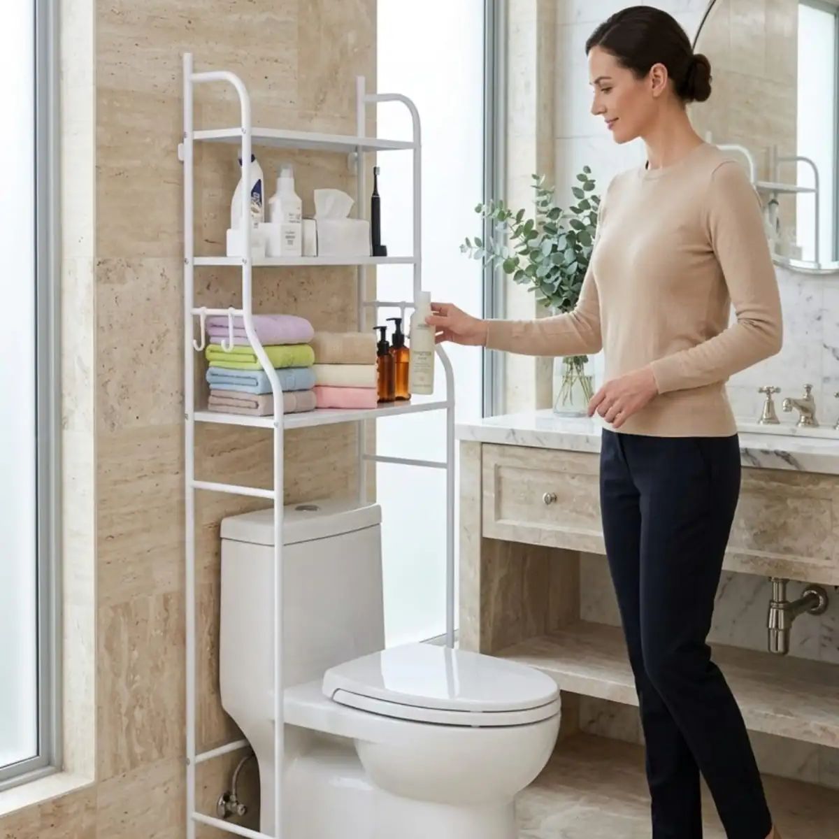 GENERICO - Estante Organizador De Baño Sobre Inodoro 3 Niveles Metal