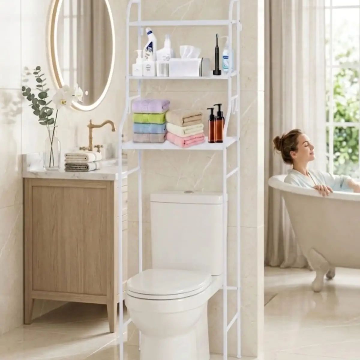 GENERICO - Estante Organizador De Baño Sobre Inodoro 3 Niveles Metal