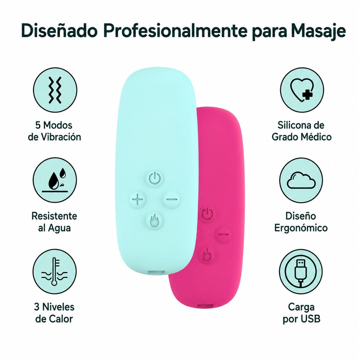SENSIBLUE - Masajeador de Lactancia con Calor y Vibración Recargable USB Silicona Médica Rosa