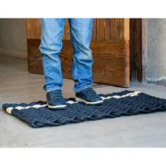 KOKOMAT - Limpiapies Choapino Trenzado Negro Franja Beige 60x90cm