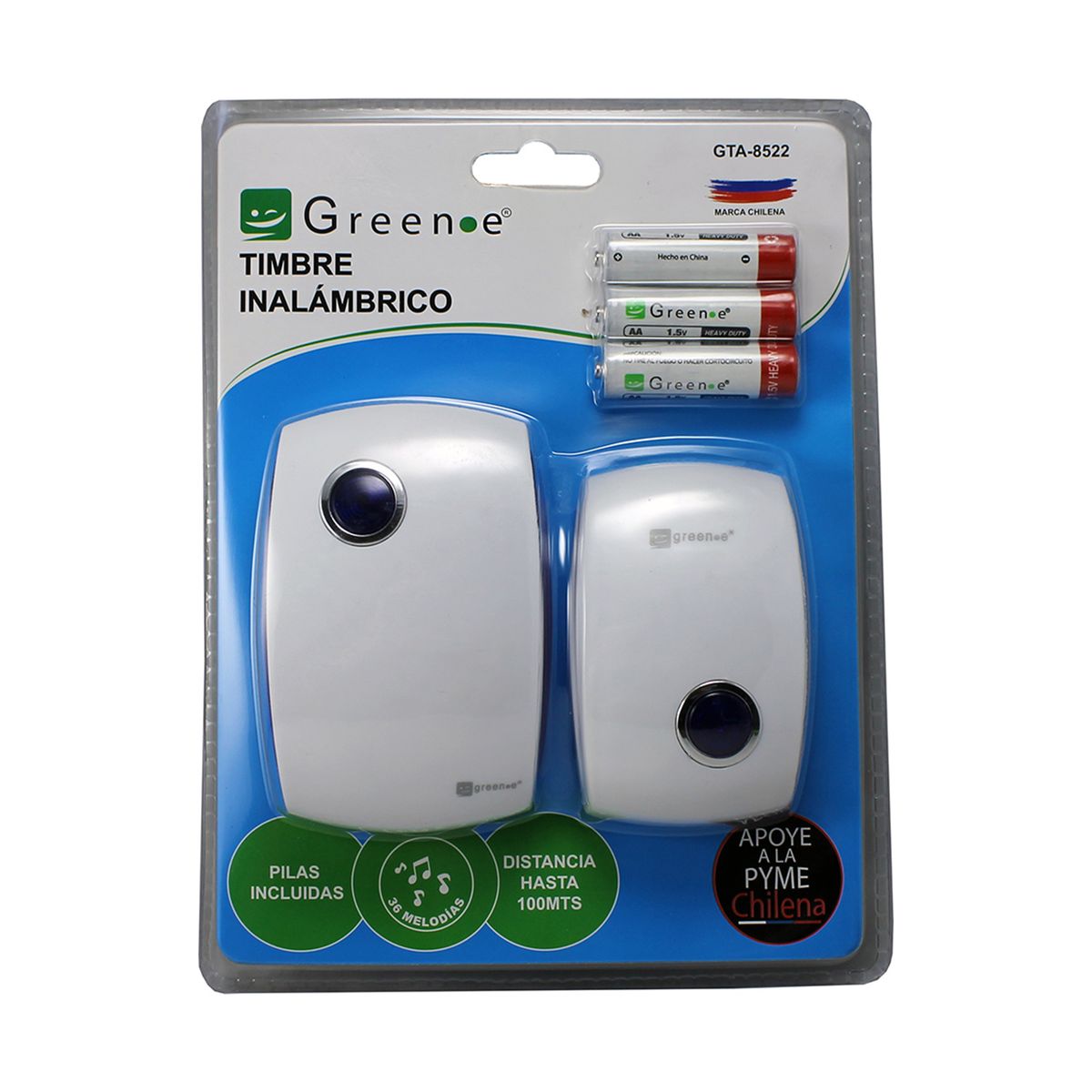GREEN E - Timbre Inalámbrico Green-e ¡Instala en Segundos Alcance 100m + Pilas de Regalo
