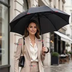 LINE - Paraguas Impermeable Grande 113Cm Sombrilla Automática Mango Largo Negro